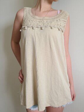 J. Jill Crochet Trim Boho Tank Top Beige Medium Flowy Beachy